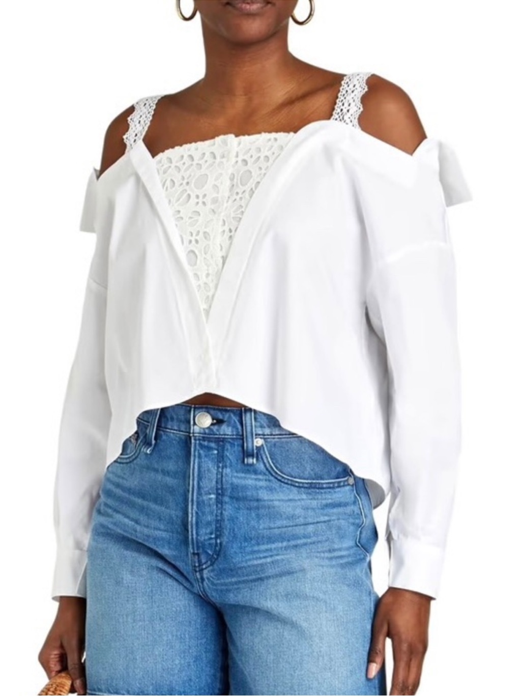 Maje White Cotton Cold-Shoulder Top